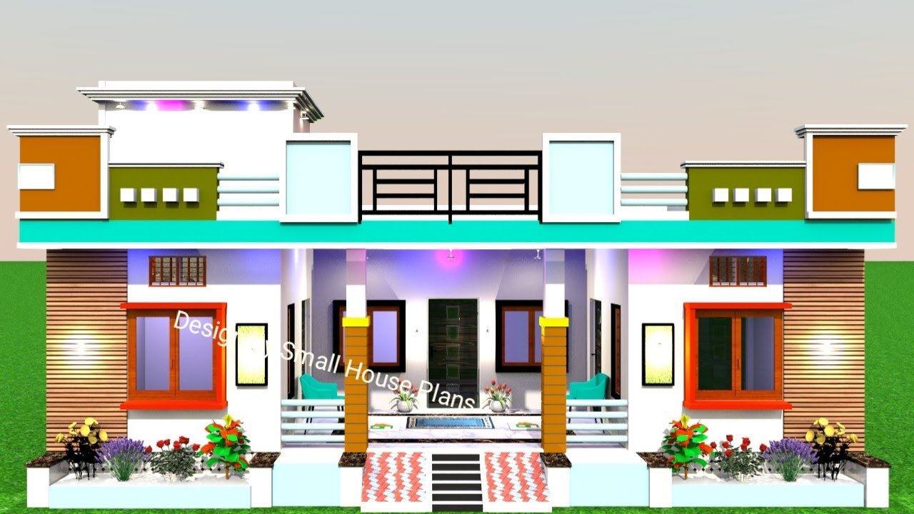 4 कमरों वाला गाँव मे घर के डिजाइन, low cost 4 bedroom house plan, village house design photo