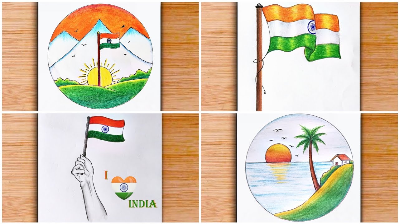 4 Very Easy Republic Day Drawings | Republic Day Poster Drawing | 26 January Drawing Easy Steps 🇮🇳