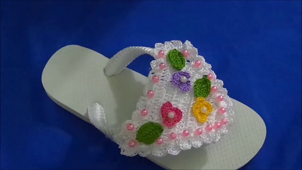 CHINELO BORDADO COM CROCHÊ TRIÂNGULO DE CROCHÊ