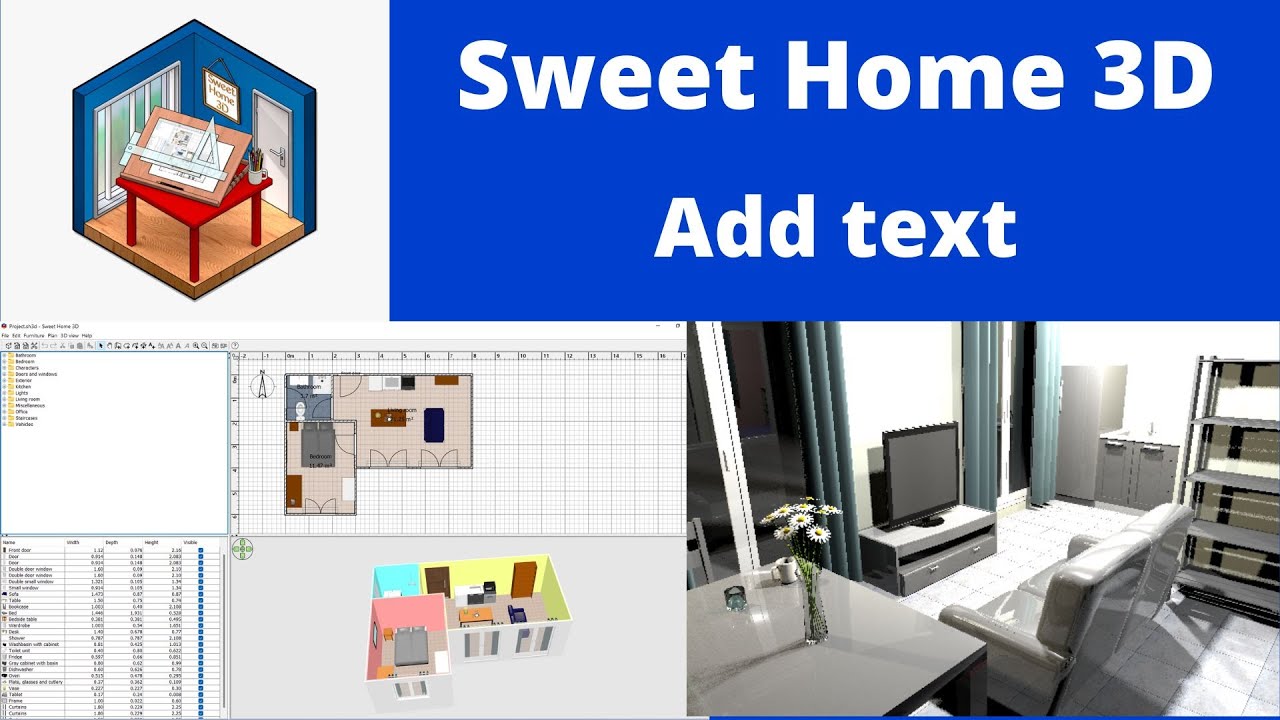 Sweet Home 3D add text