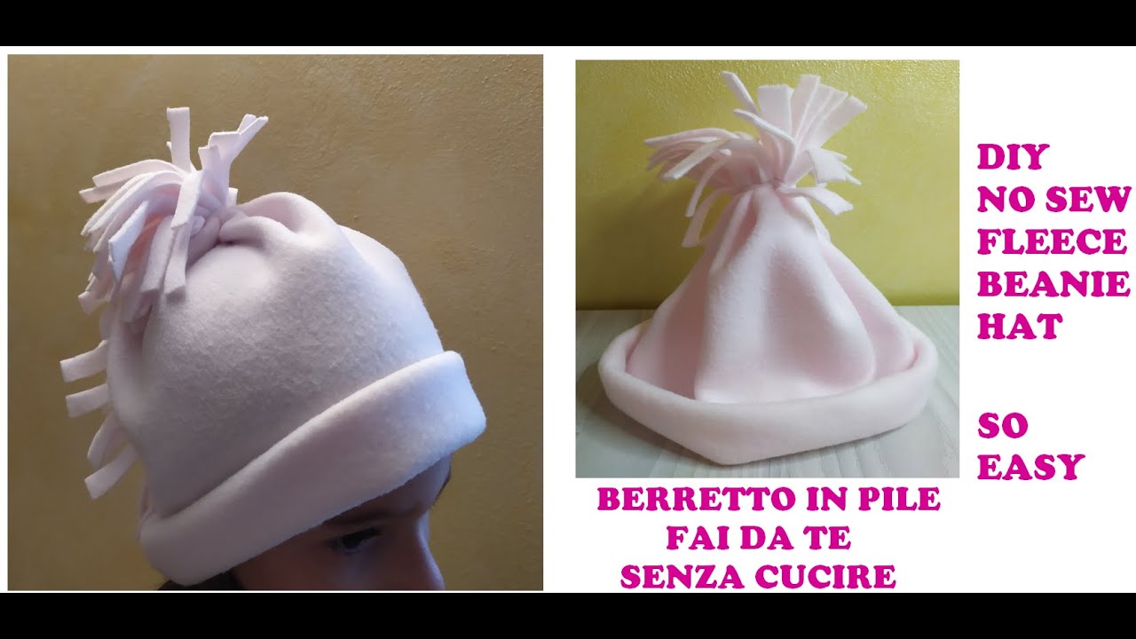 Berretto in pile senza cucire - DIY no sew fleece beanie hat #diy #faidate #handmade #baby #bambini