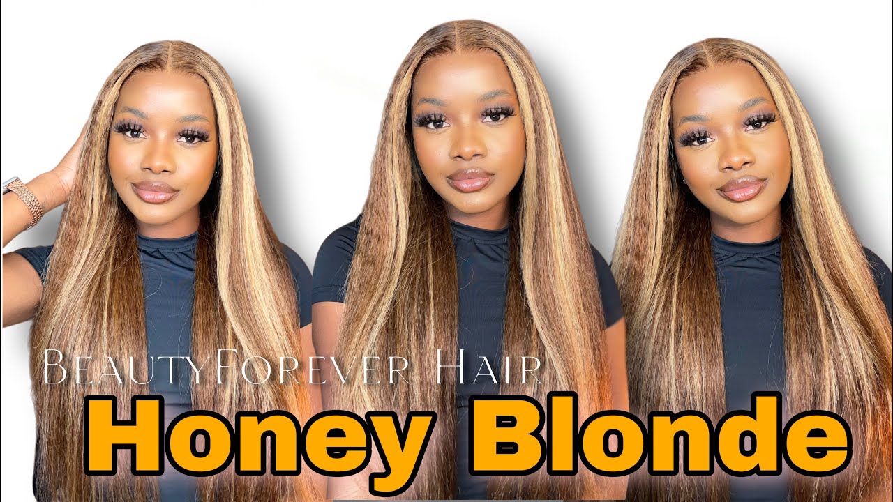 **must have**24” Honey Blonde Kinky Straight Lace Wig Ft BeautyForever Hair