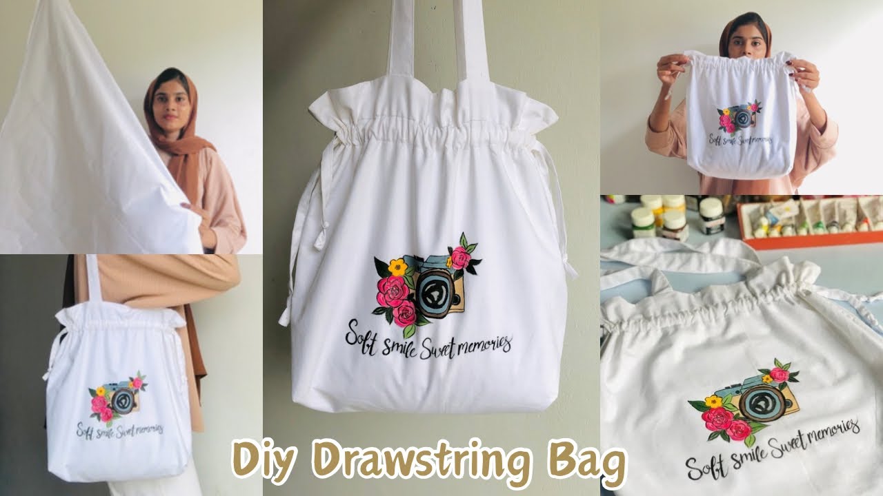 Diy drawstring bag | how to make drawstring bag | diy ideas | tote bag tutorial | tote bag painting
