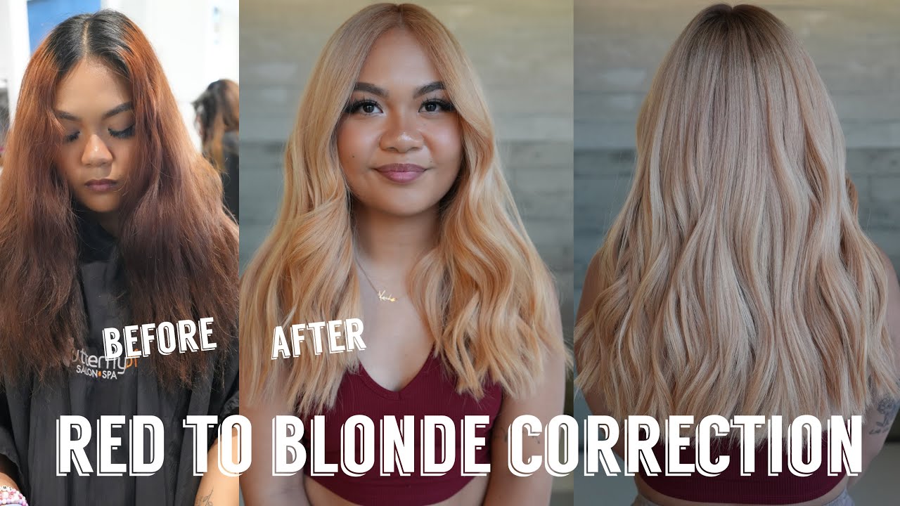 Permanent Red to Blonde Hair Color Correction | Extreme Hair Transformation