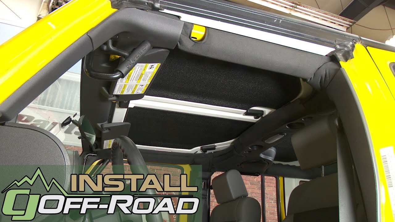 Установка звукоизолирующего потолка черного цвета для Jeep Wrangler DEI Boom Mat, 4-дверного Hard...