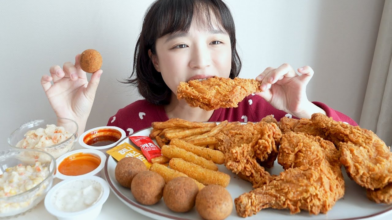 맘스터치 통다리 치킨과 치즈볼 먹방❤ 영상 하나 버려진 기념(?) 치즈볼 치킨파티🥲 REALSOUND MUKBANG | Chichken,Cheese balls :D