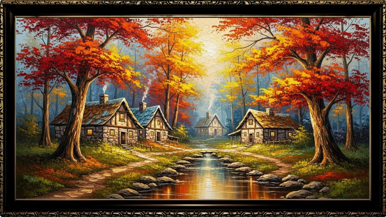 Golden Fall Countryside Painting | Museum Style Frame TV Art