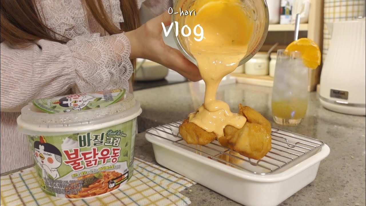 ENG)🥧막걸리술빵 만들고, 불닭체다치즈소스와 치킨조합 🍱쉬림프박스 도시락 싸가는 일상|  바질크림 불닭우동, 버터치킨카레, 로즈마리심기
