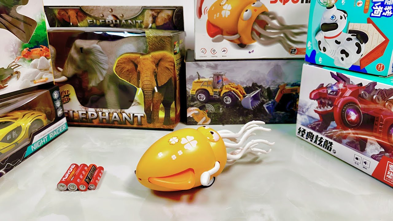 UNBOXING RC SUPER CAR CAR vs ELECTRIC DANCING SQUID vs ELECTRIC ELEPHANT vs RC EXCAVATOR 1:30
