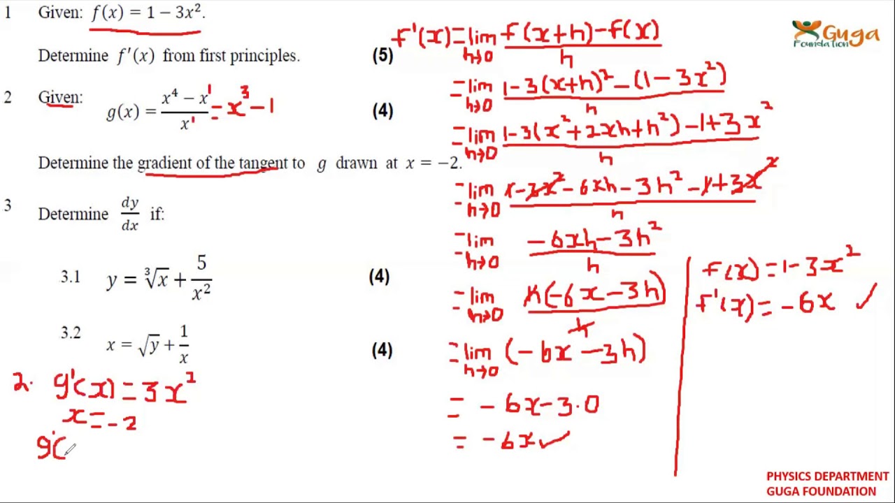 Differential Calculus Grade 12 Saturday school