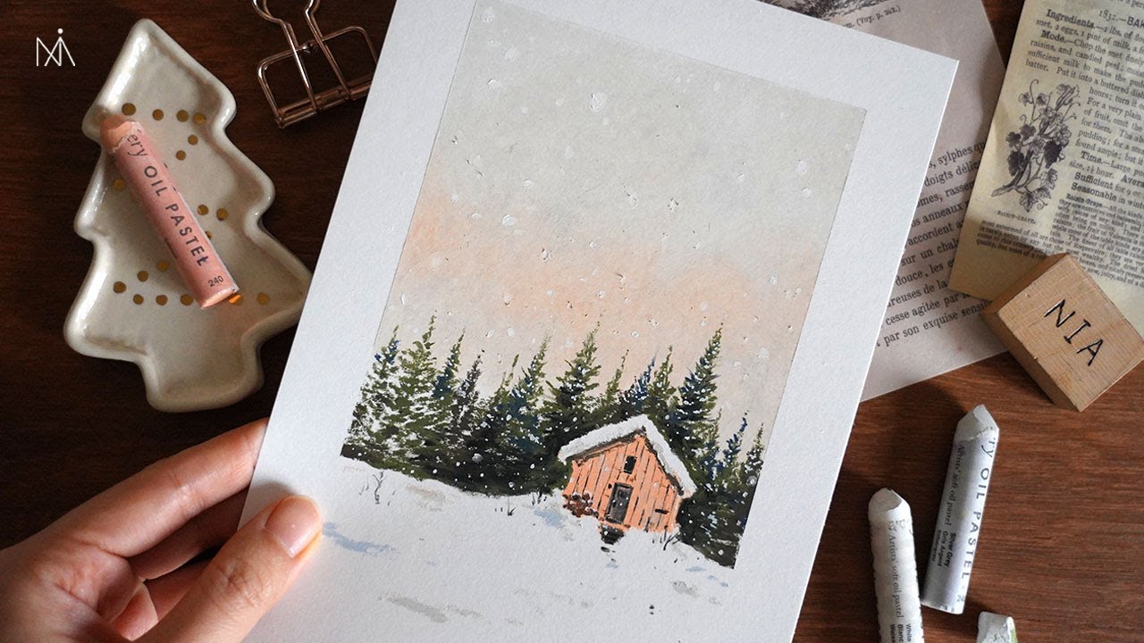 Snowfall scenery drawing with Oil Pastels : 오일 파스텔로 그리는 눈 내리는 겨울 풍경화 [NIA]