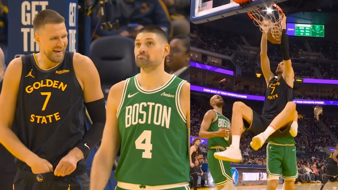 Kristaps Porzingis makes Warriors debut and scores his first bucket vs Celtics