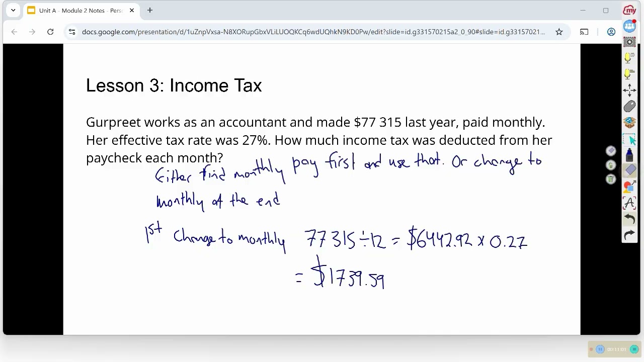 Math 10-3 - Module A2 Lesson 2 - Income Tax and Voluntary Deductions