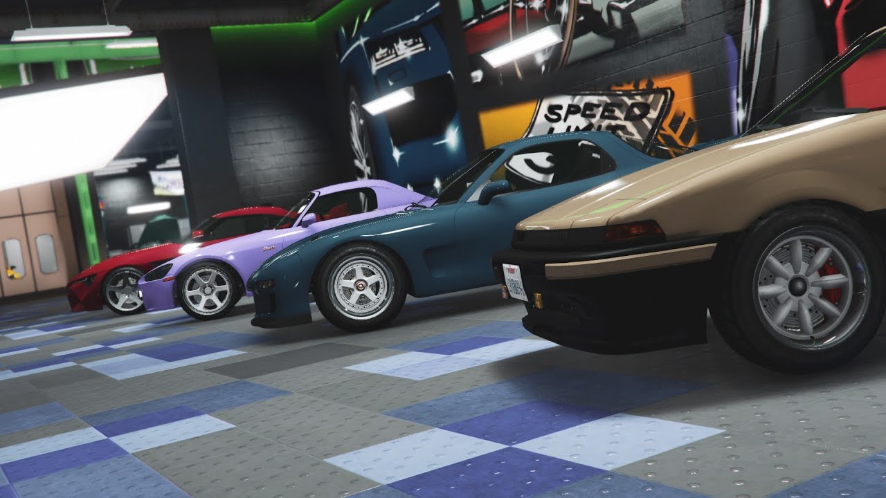 Showing my garage on Gta V, while some jazz plays in the background