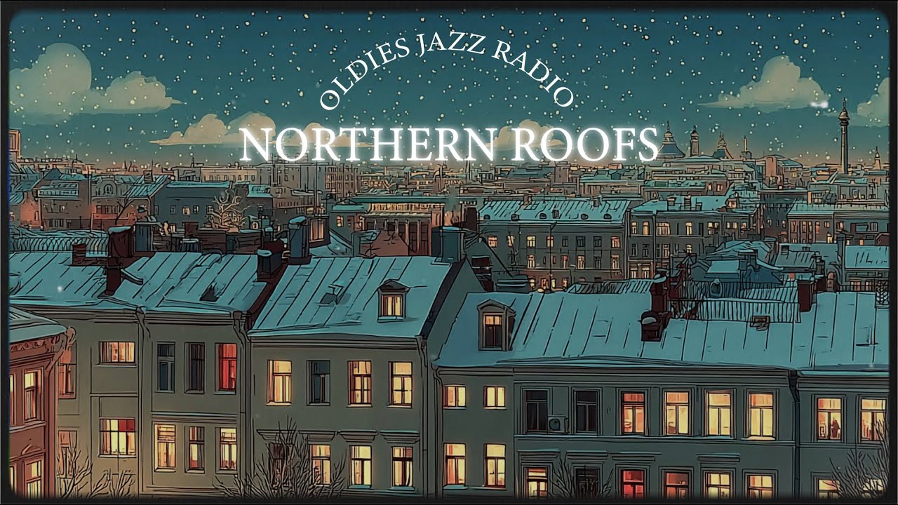 Relaxing Winter Rooftops with Vintage Oldies Playing in Another Room | Snowfall & Chimney Smoke 1H