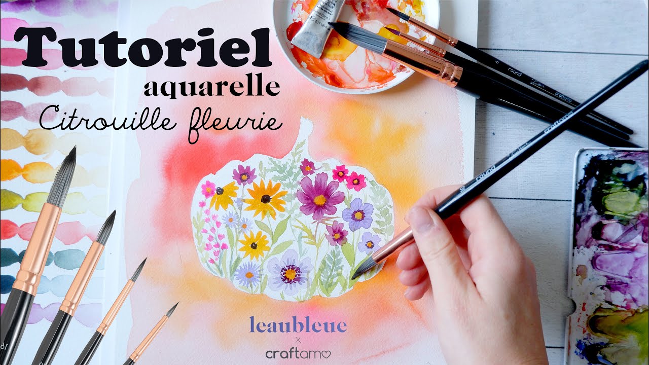 Tutoriel aquarelle : Citrouille Fleurie🍂🎃🌺 Lancement coffret de pinceaux signature avec Craftamo