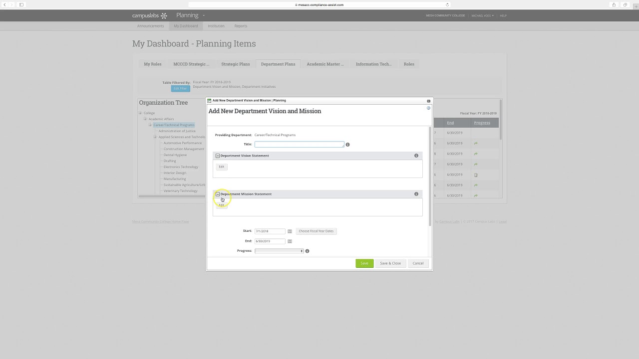 Departmment Planning Site Navigation