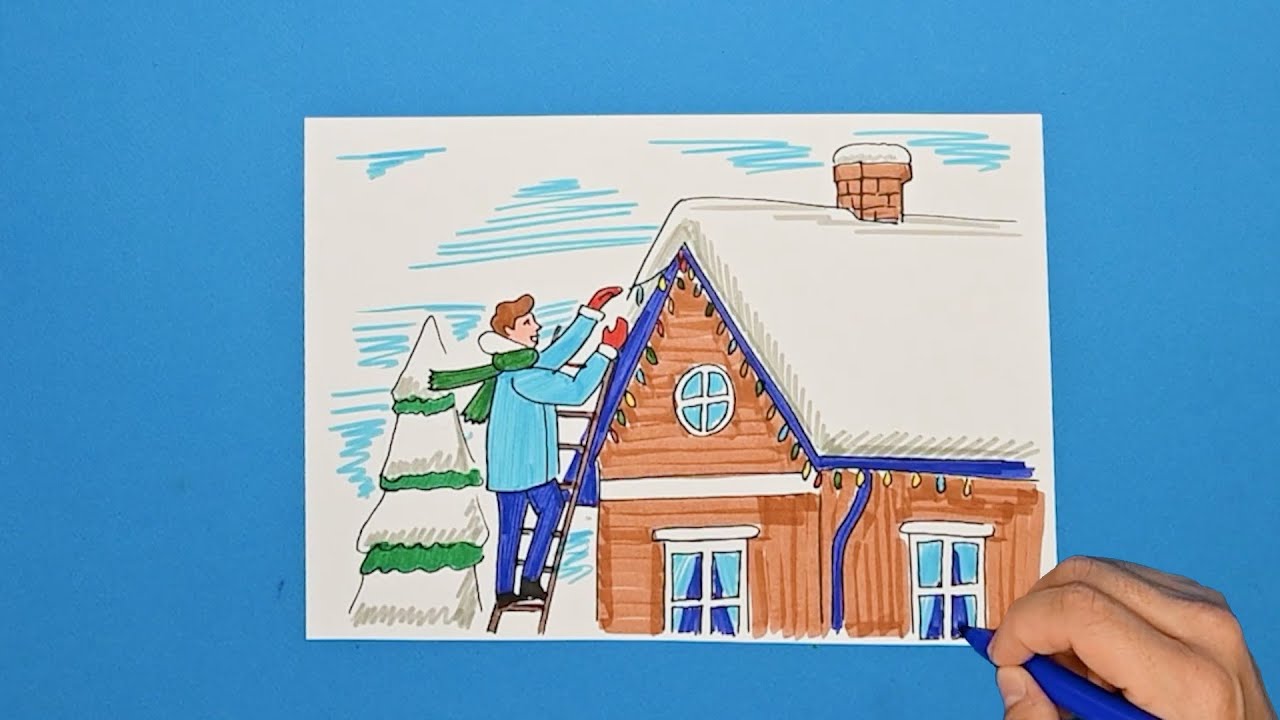 How to draw Christmas house decorations