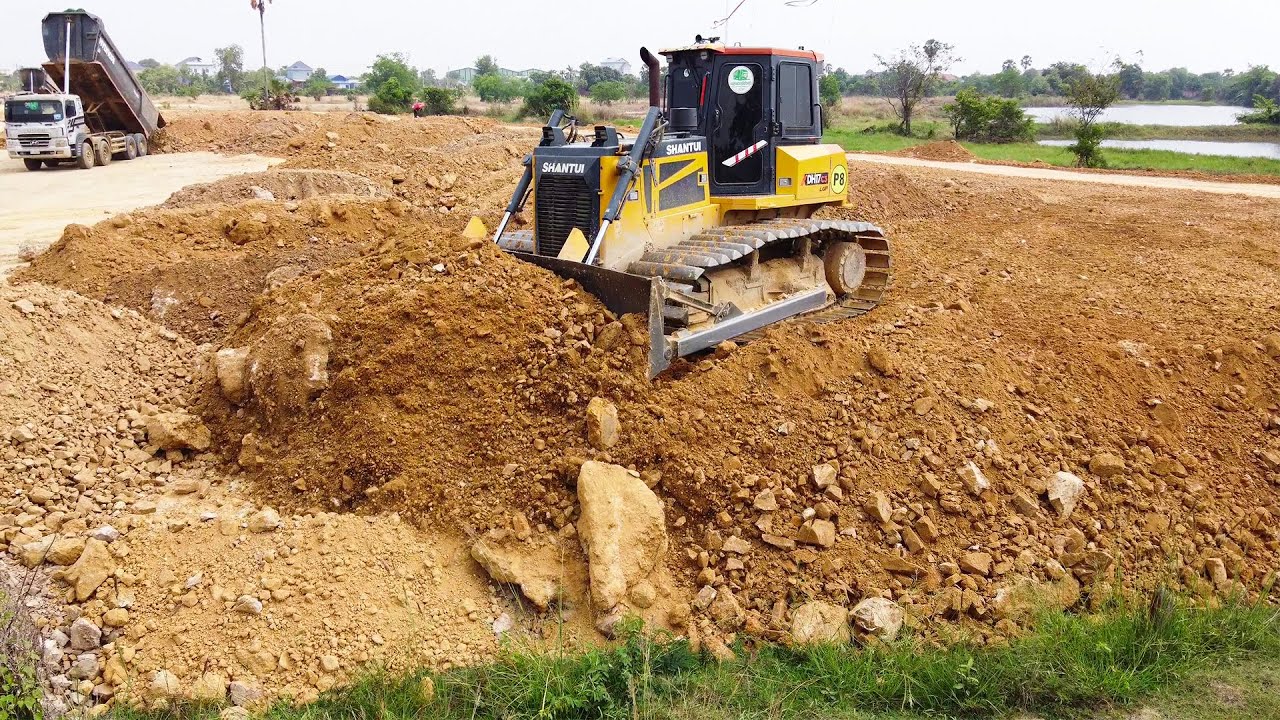 Massive Earthmoving Work | SHANTUI DH17-C3 Dozer & Heavy Dump Trucks