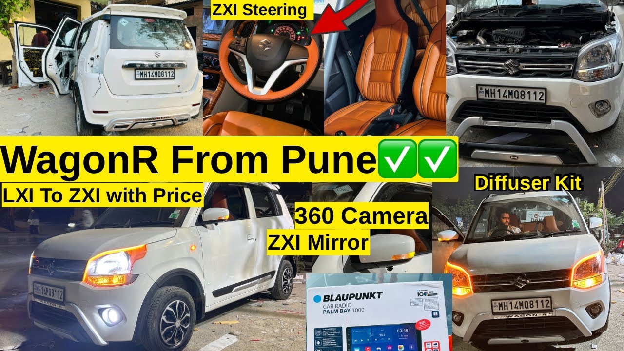 Pune से आई WagonR Modified✅WagonR Accessories Price ZXI Mirror,Steering,360 Camera, Diffuser, DRL