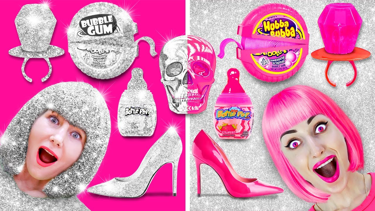 SILVER VS PINK FOOD CHALLENGE | UNBELIEVABLE PINK CANDY, SILVER SNACKS, AND FOODS