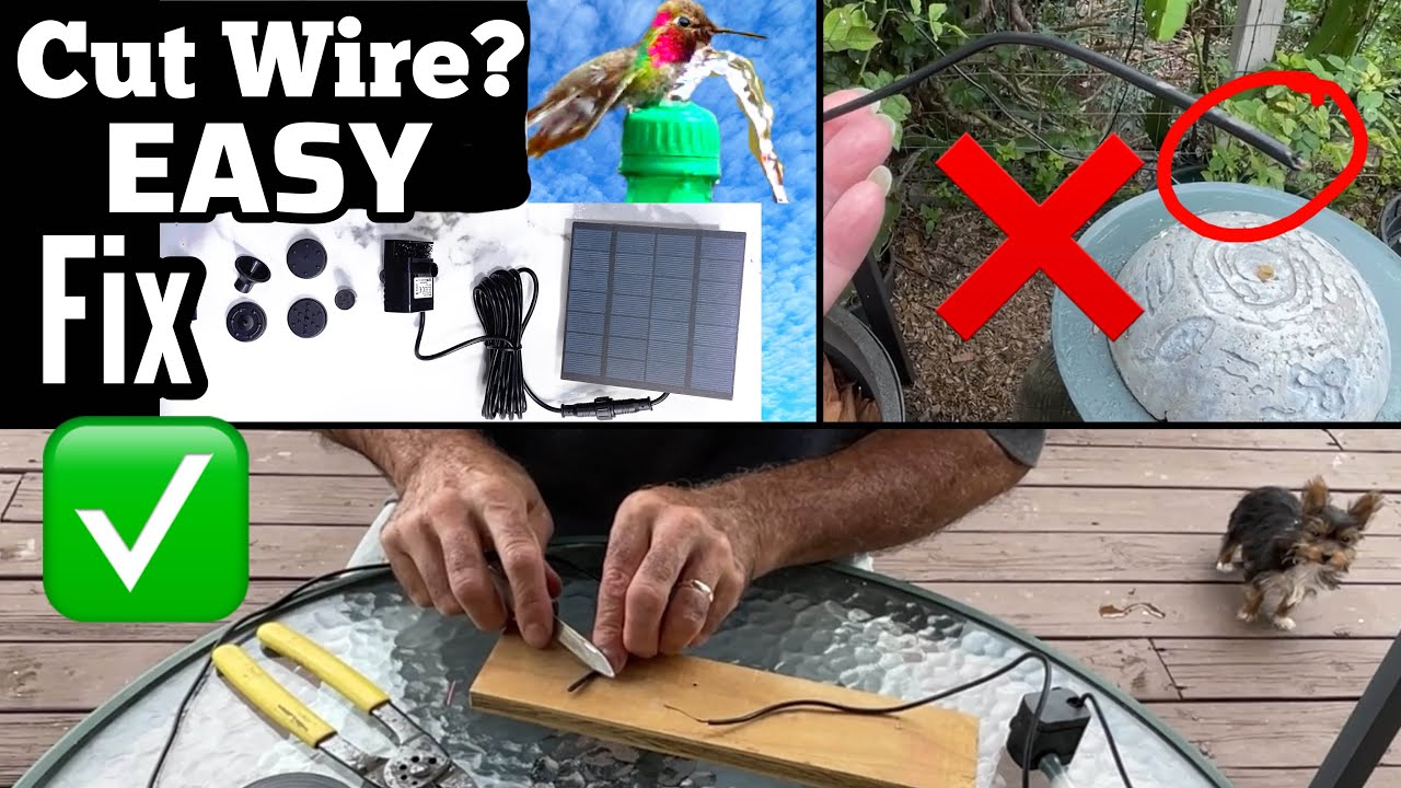 How to Fix Solar Powered Fountain Water Pump EASY with Cut Wire for Hummingbird Birdbath Garden Pond