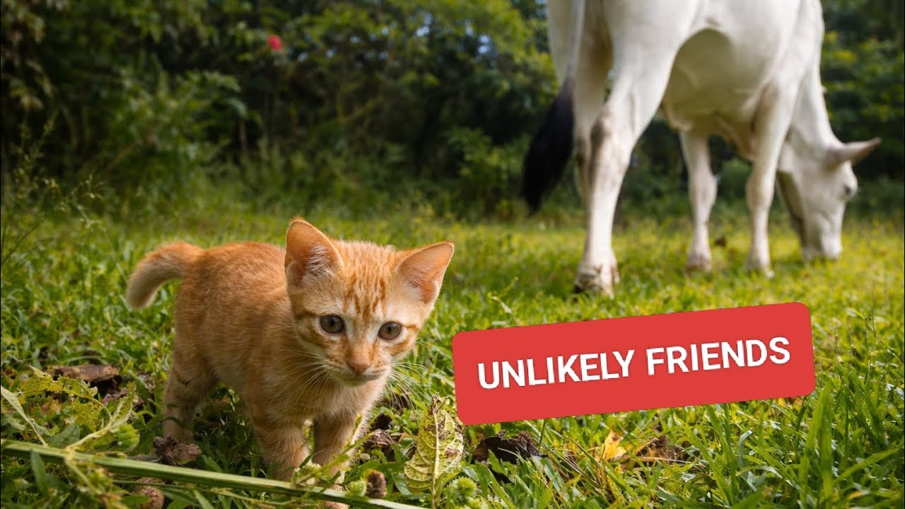 Tiny Orange Kitten Meets Giant Cow! A Heart-Melting Countryside Discovery. Unlikely Best Friends?
