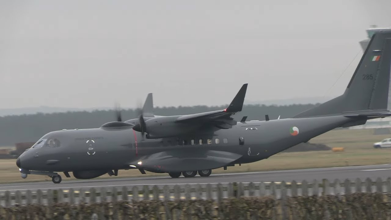 Irish Air Corps Airbus CASA C295 Landing and Takeoff Newcastle international airport on 24th Jan