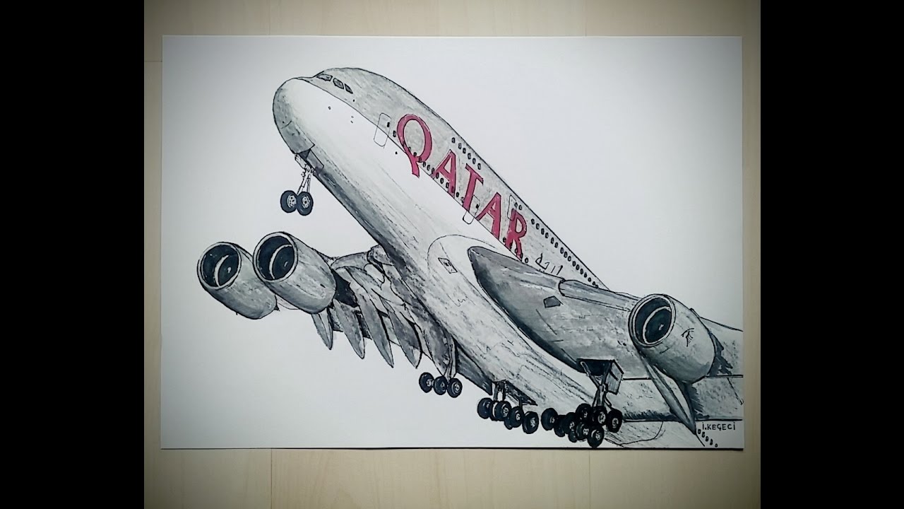 Airbus A380, QATAR AIR. Drawing Timelapse