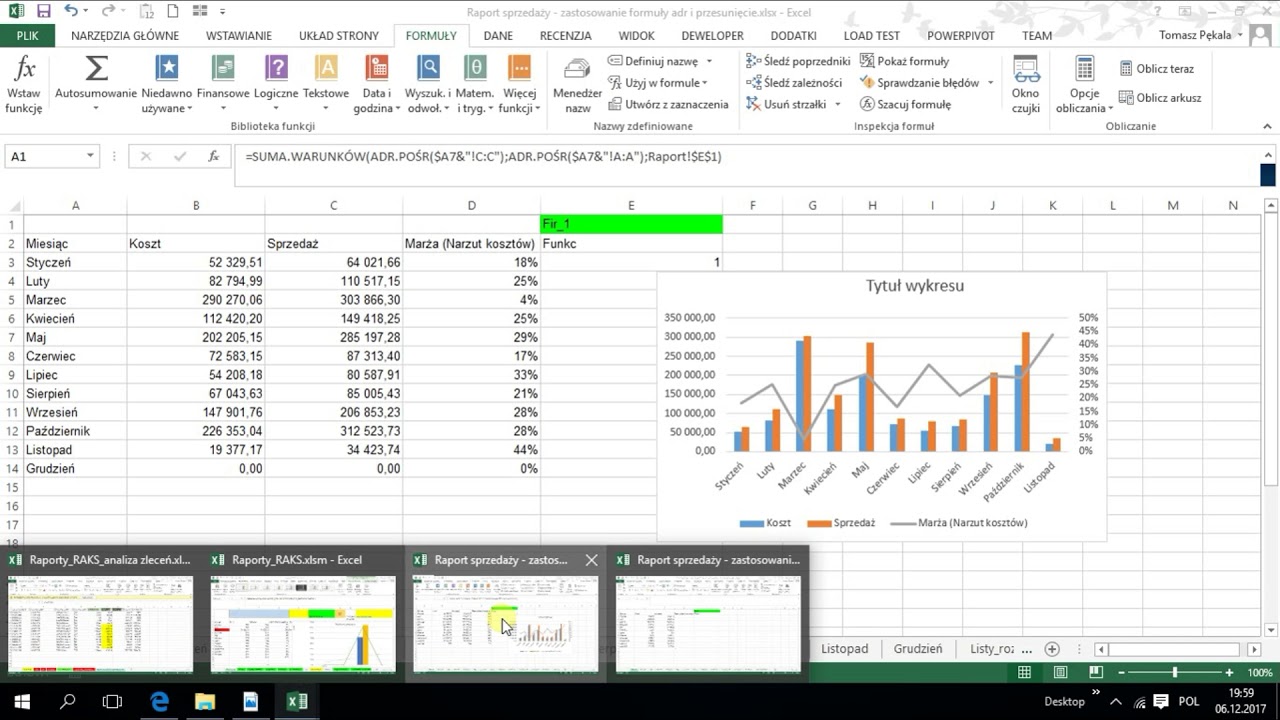 Excel wykres i  listy dynamiczne