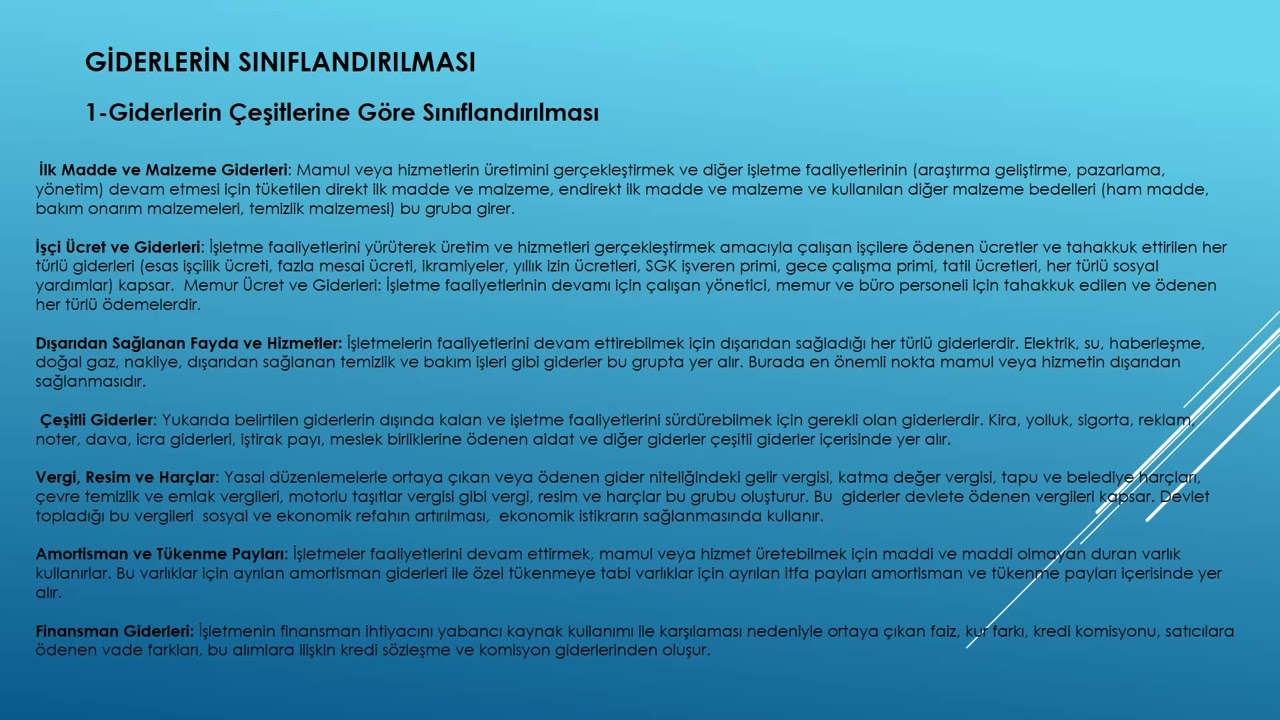 1- MALİYET MUHASEBESİNİN AMACI KAVRAMLARI VE GİDER SINIFLANDIRILMASI