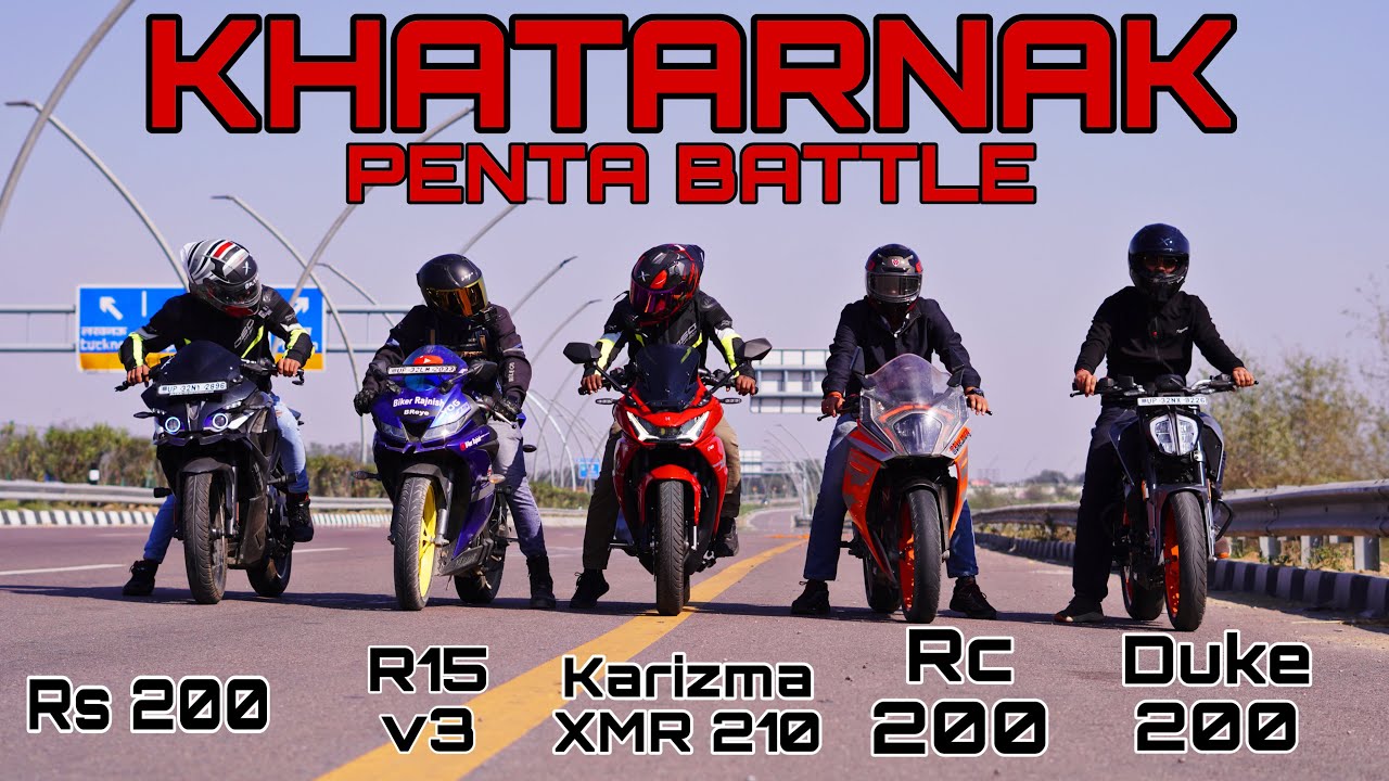 Hero Karizma XMR 210 против 200 рупий и Duke 200 против Rc200 против R15 v3 || Длинная гонка || н...
