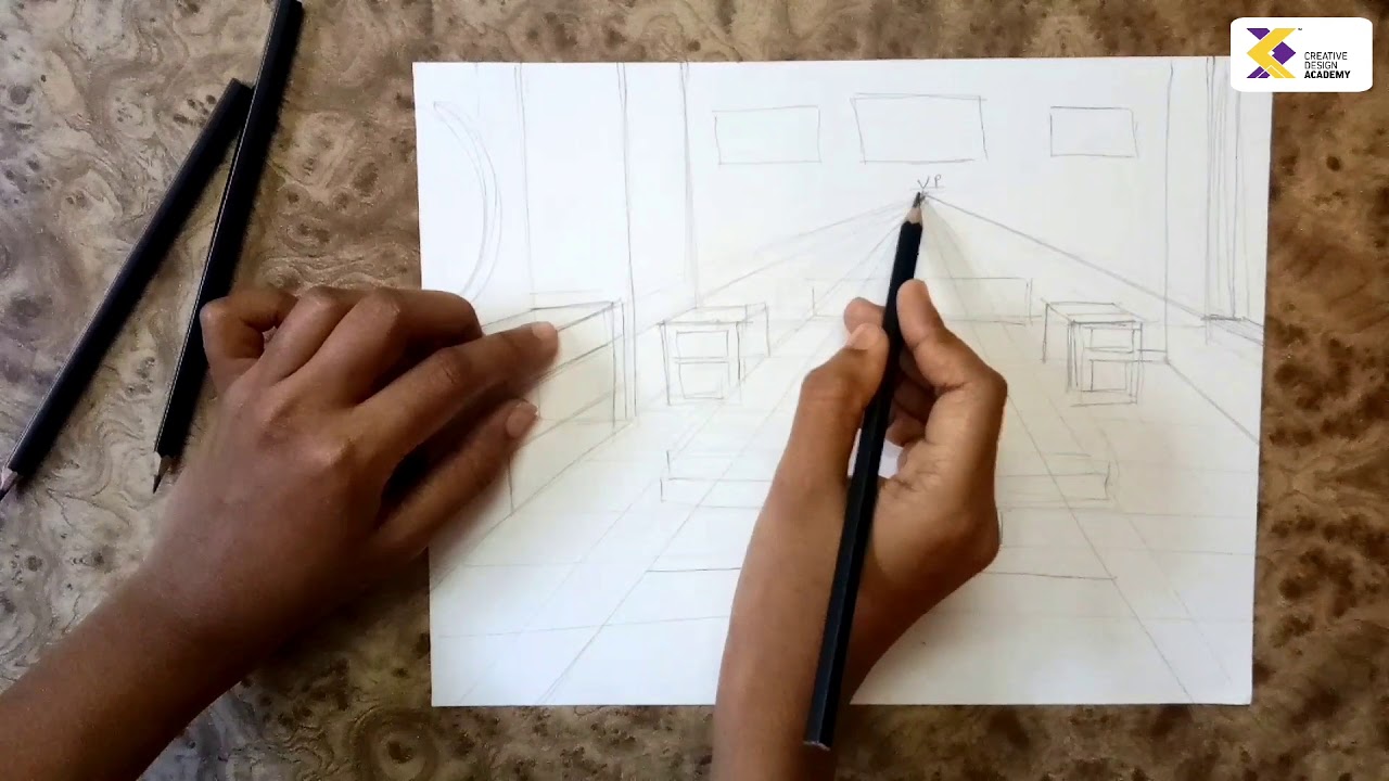 How to draw a bedroom View in 1point perspective | Nata 2020