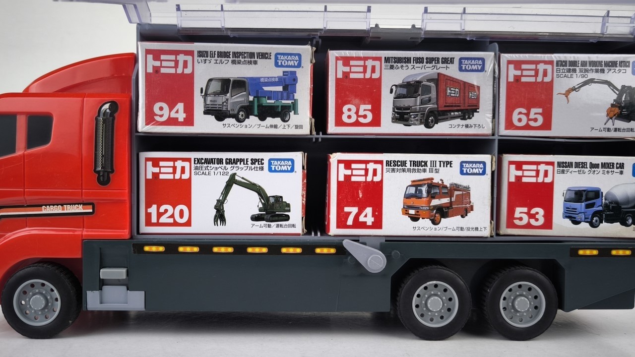 トミカ☆はたらく車・特殊車両・バスを開封！コンボイに収納！Unboxing Tomica Special Working Cars & Bus Convoy!