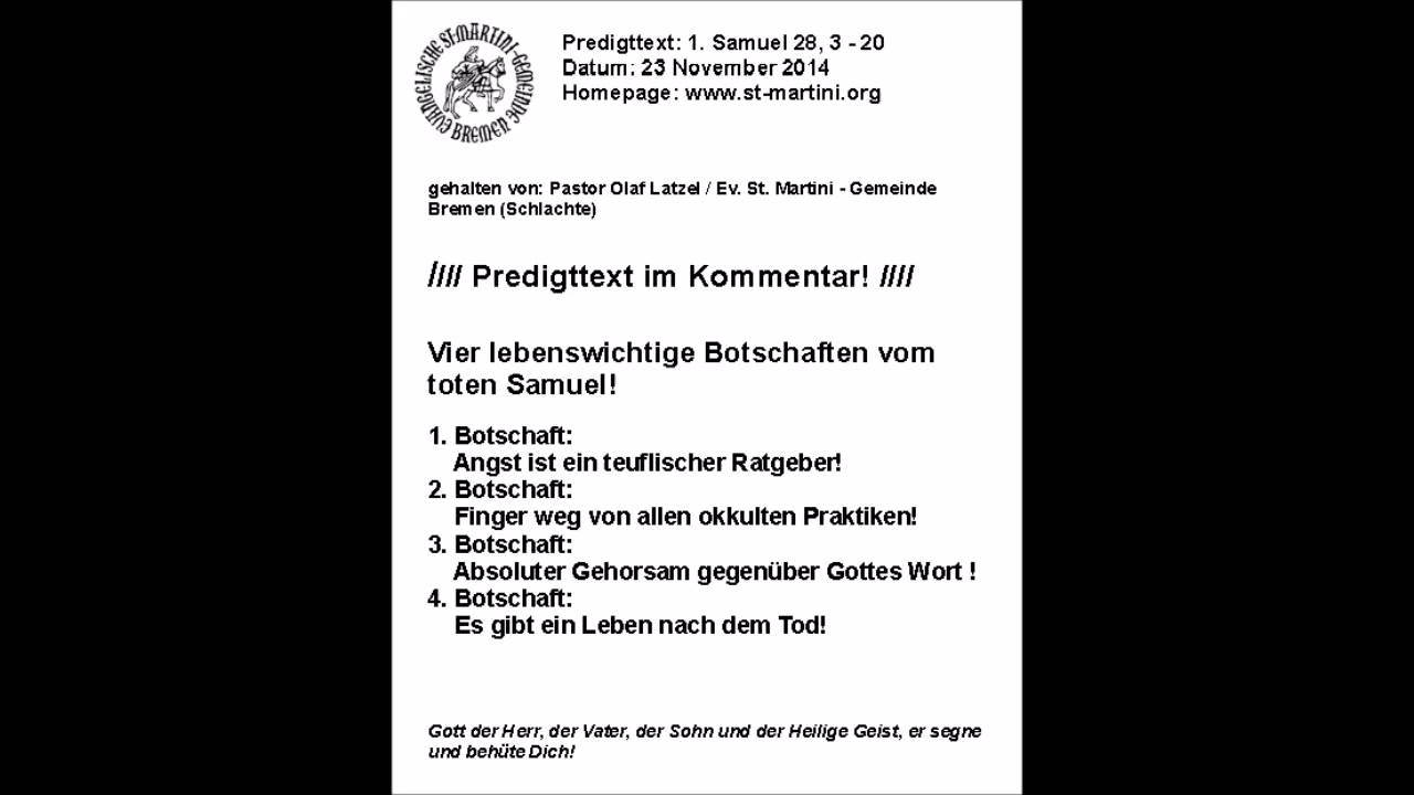 23.11.2014 - Vier lebenswichtige Botschaften vom totem Samuel