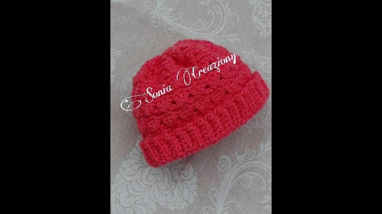 Cappellino neonato 0 / 3 mesi all'uncinetto