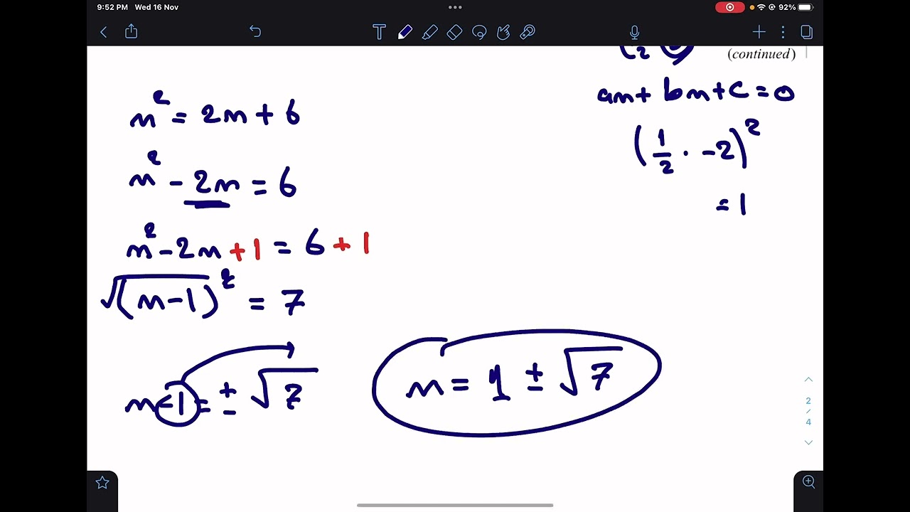 شرح الدرس ( quadratic equations) (math 1 ) (1.3)