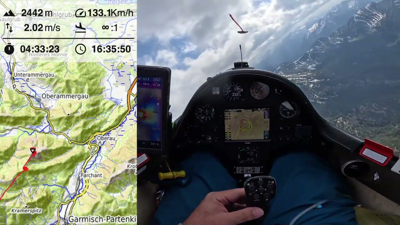 Endanflug mit dem Segelflugzeug aus den Alpen