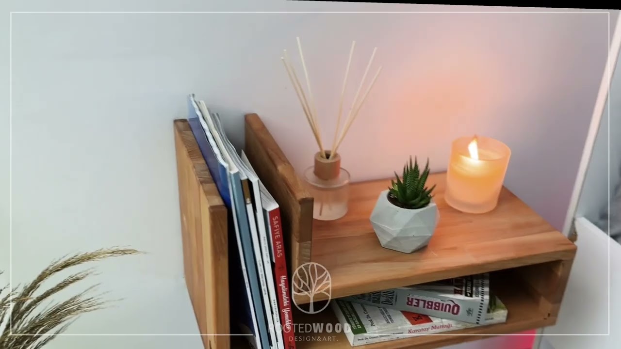 Floating Nightstand with Tablet Holder, Beech Wood