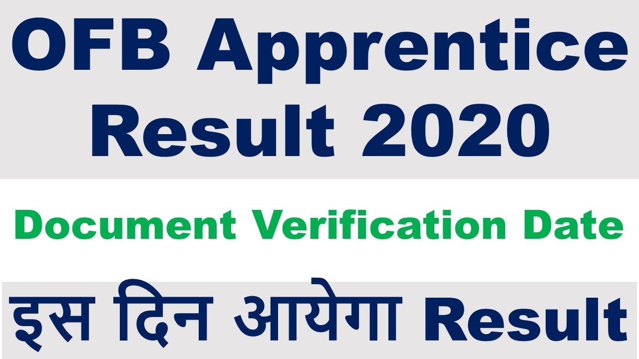 OFB Apprentice Result 2020 | Ordnance Factory Trade Apprentice Merit List 2020 Released Date