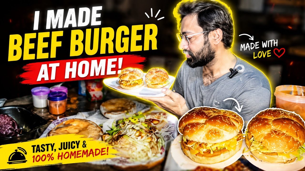 Ghar par beef burger bnaye 😊 | Ham dono ny mil k khaye 🙂 | bohat yummy or tasty thay 😋