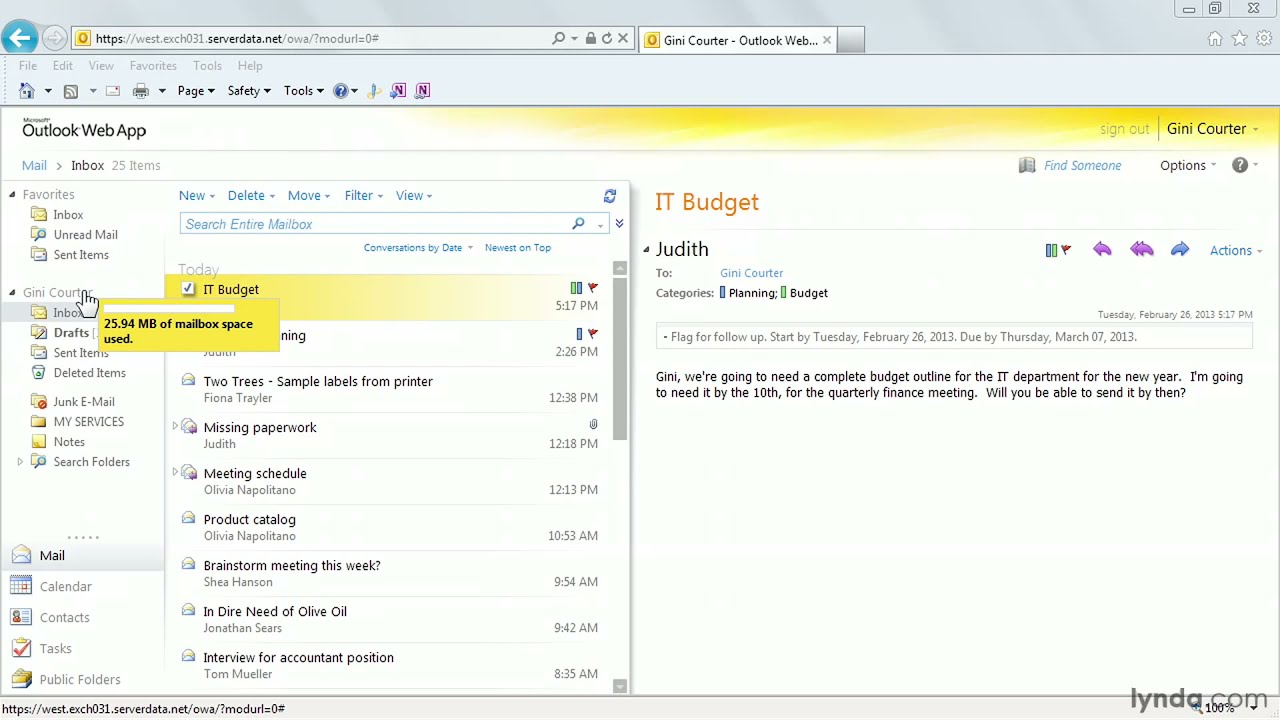 Outlook Tutorial - Checking your mailbox size