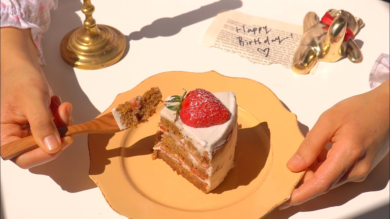 happy birthday! 비건 딸기 생크림케이크 만들기,  NO 계란, 밀가루, 버터, 정제설탕, 우유