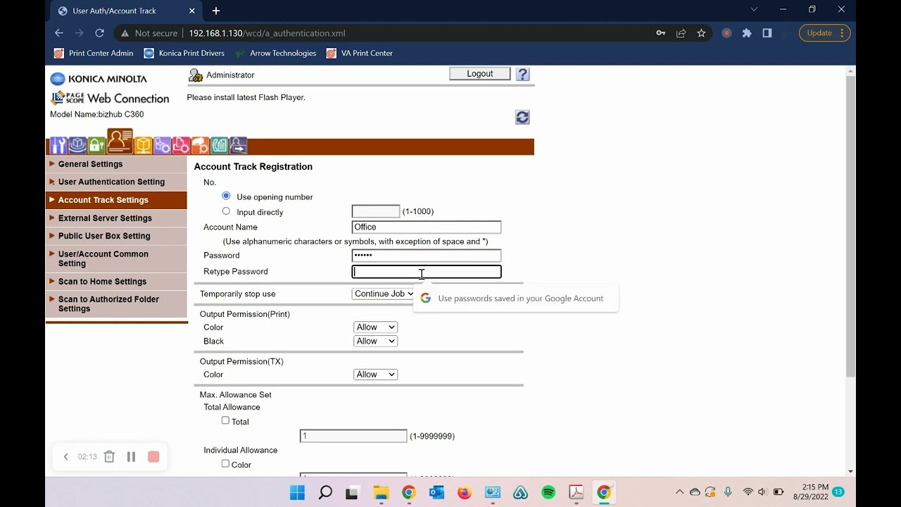 Managing Account Track Users | Konica Minolta Bizhub Devices