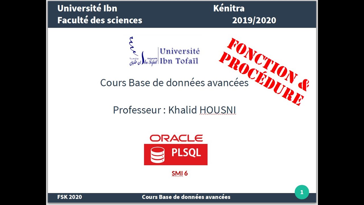 Cours des Fonctions & procédures PL/SQL oracle