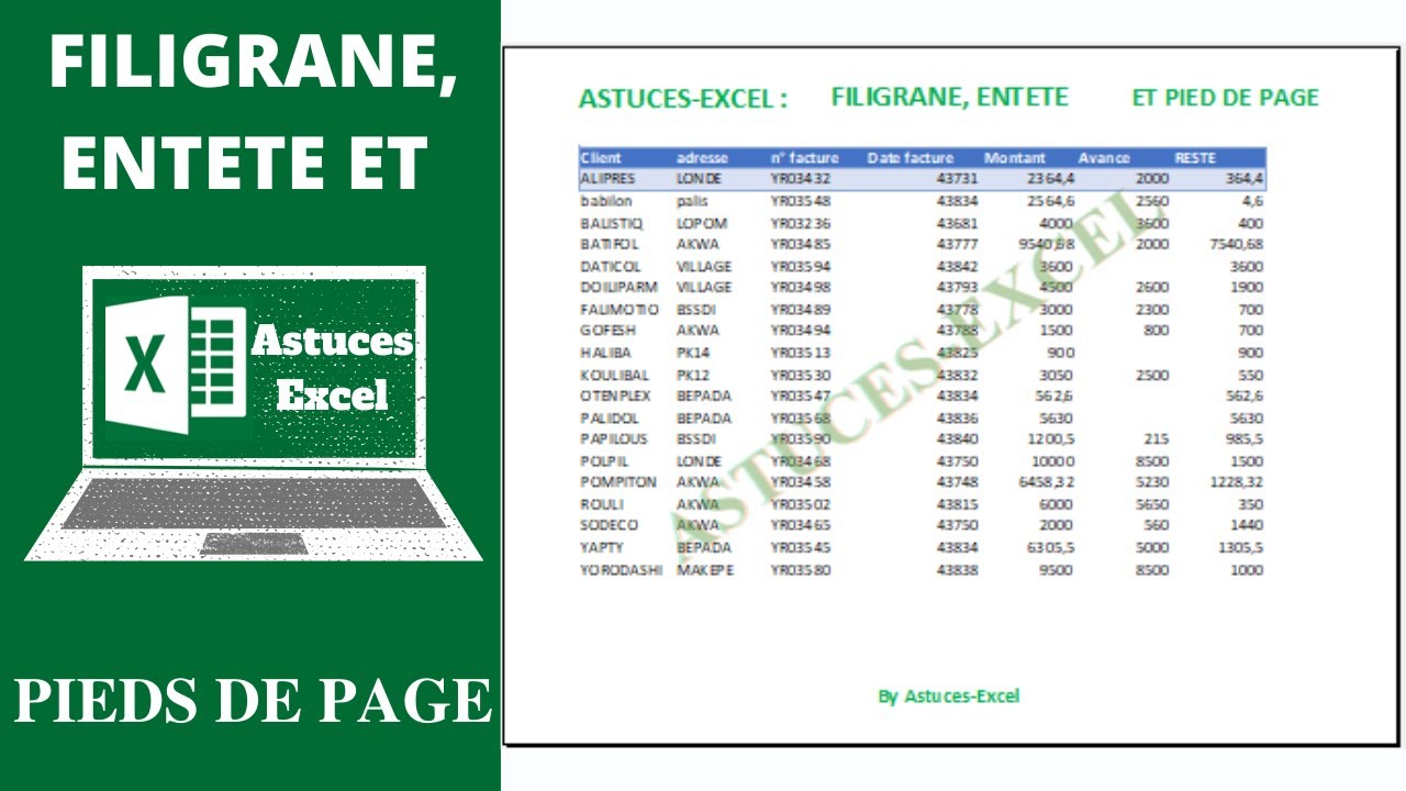 Comment insérer un filigrane dans Excel, entête et pied de page