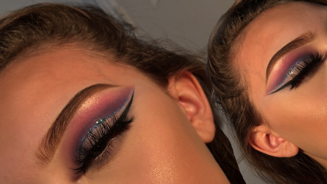 PURPLE & blue glitter cut crease eyeshadow tutorial