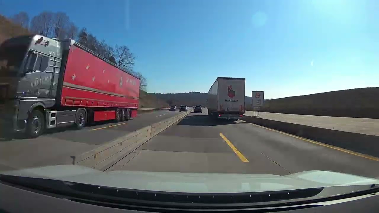 Schöne Fahrt bei sonnigem Wetter auf der A6 von Bad Rappenau bis Kreuz Nürnberg-Ost.