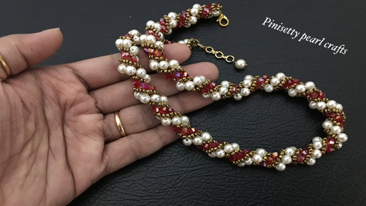 Spiral rope tutorial/Crystal tubular making/Pearl wavy spiral rope necklace/Spiral rope pattern.