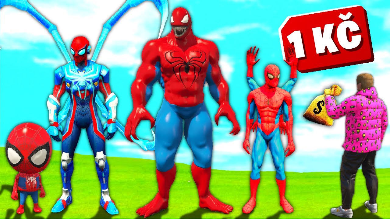 Všichni SPIDERMANI stojí 1 KČ v GTA 5...